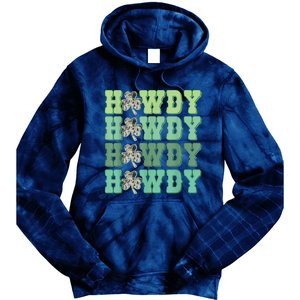 Retro Cowhide Western Howdy Happy St Patrick's Day Irish Shamrock Tie Dye Hoodie