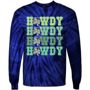 Retro Cowhide Western Howdy Happy St Patrick's Day Irish Shamrock Tie-Dye Long Sleeve Shirt