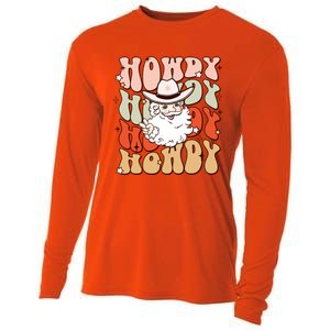 Retro Cute Western Christmas Howdy Santa Funny Xmas Costume Gift Cooling Performance Long Sleeve Crew