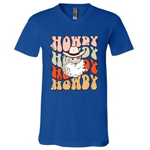 Retro Cute Western Christmas Howdy Santa Funny Xmas Costume Gift V-Neck T-Shirt