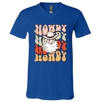 Retro Cute Western Christmas Howdy Santa Funny Xmas Costume Gift V-Neck T-Shirt