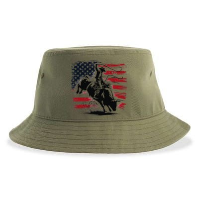 Rodeo Cowboy Western Usa Flag Cow Vintage Sustainable Bucket Hat