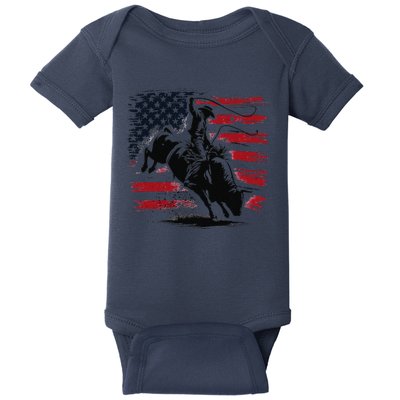 Rodeo Cowboy Western Usa Flag Cow Vintage Baby Bodysuit