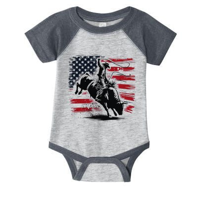 Rodeo Cowboy Western Usa Flag Cow Vintage Infant Baby Jersey Bodysuit