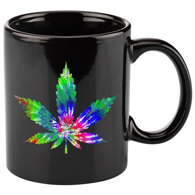 Retro Cannabis Weed Tie Dye Marijuana Smoke Weed Leaf 11oz C Handle Ceramic Mug