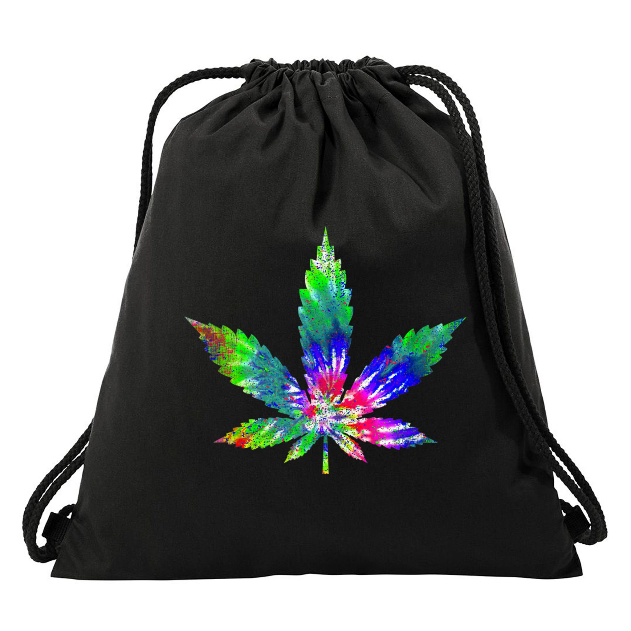 Retro Cannabis Weed Tie Dye Marijuana Smoke Weed Leaf Drawstring Bag