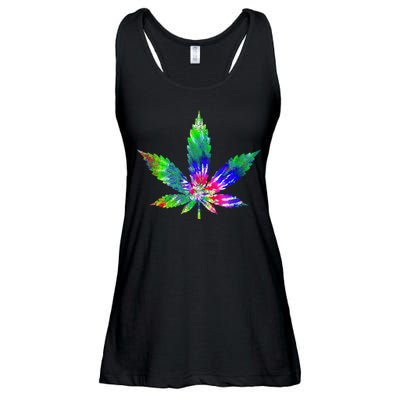 Retro Cannabis Weed Tie Dye Marijuana Smoke Weed Leaf Ladies Essential Flowy Tank