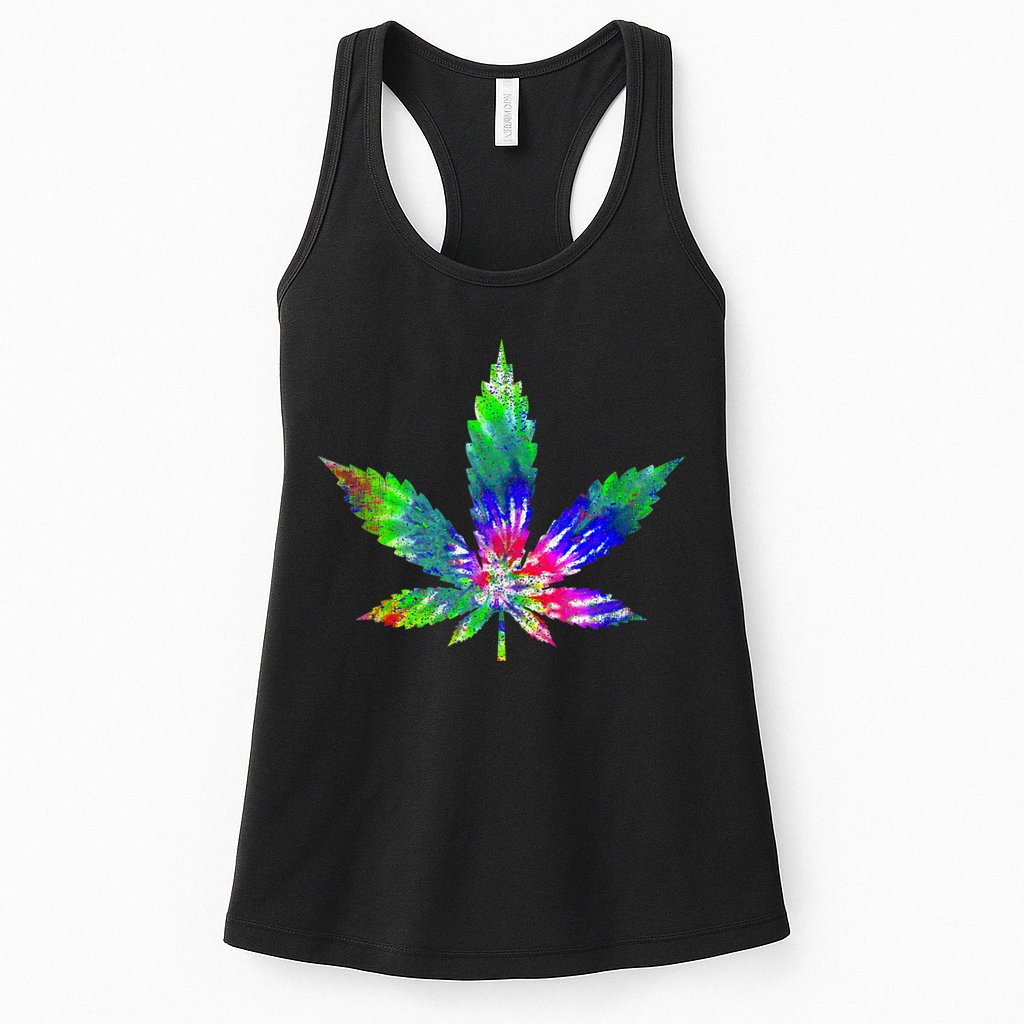Retro Cannabis Weed Tie Dye Marijuana Smoke Weed Leaf Womens Tank Top