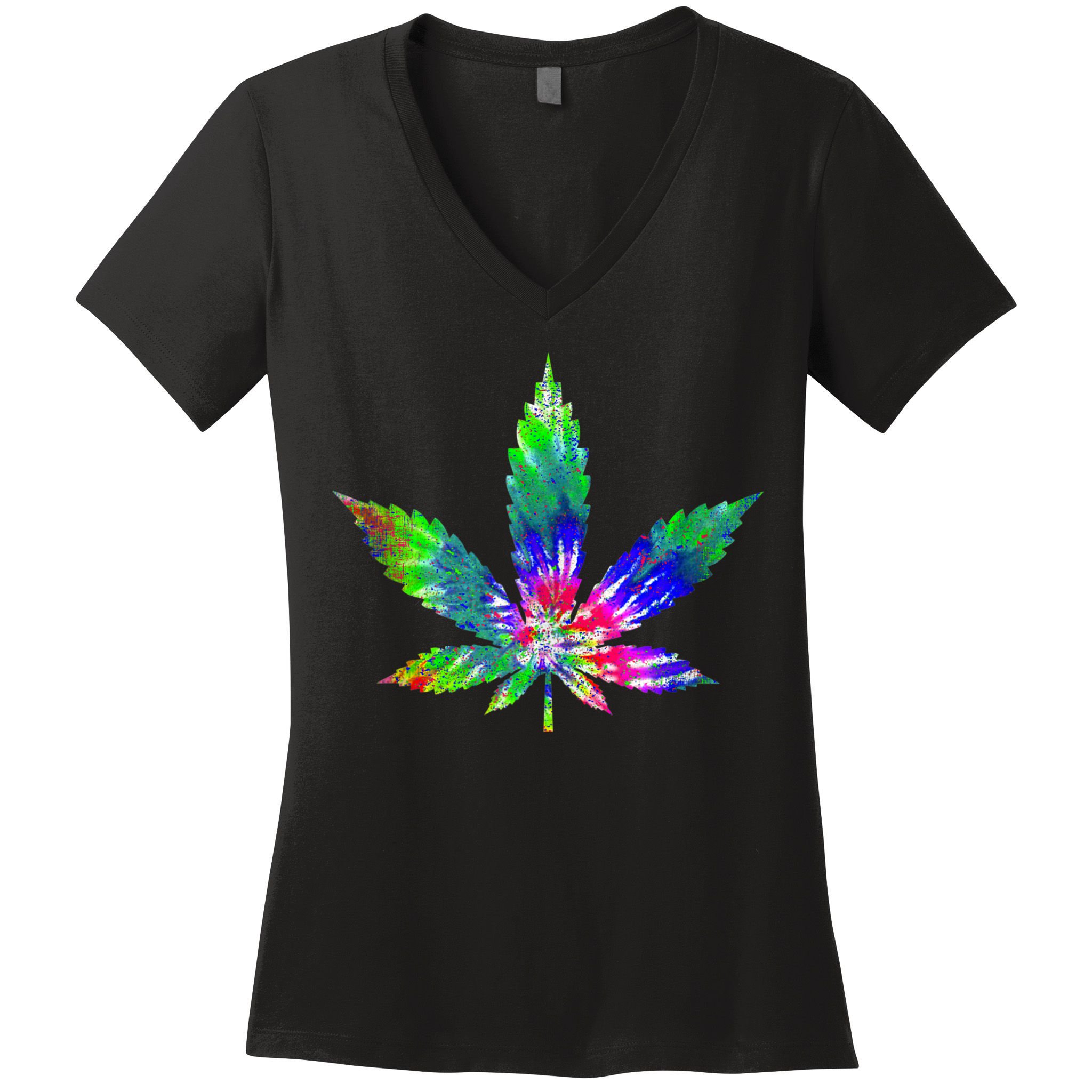 Retro Cannabis Weed Tie Dye Marijuana Smoke Weed Leaf Women's V-Neck T-Shirt