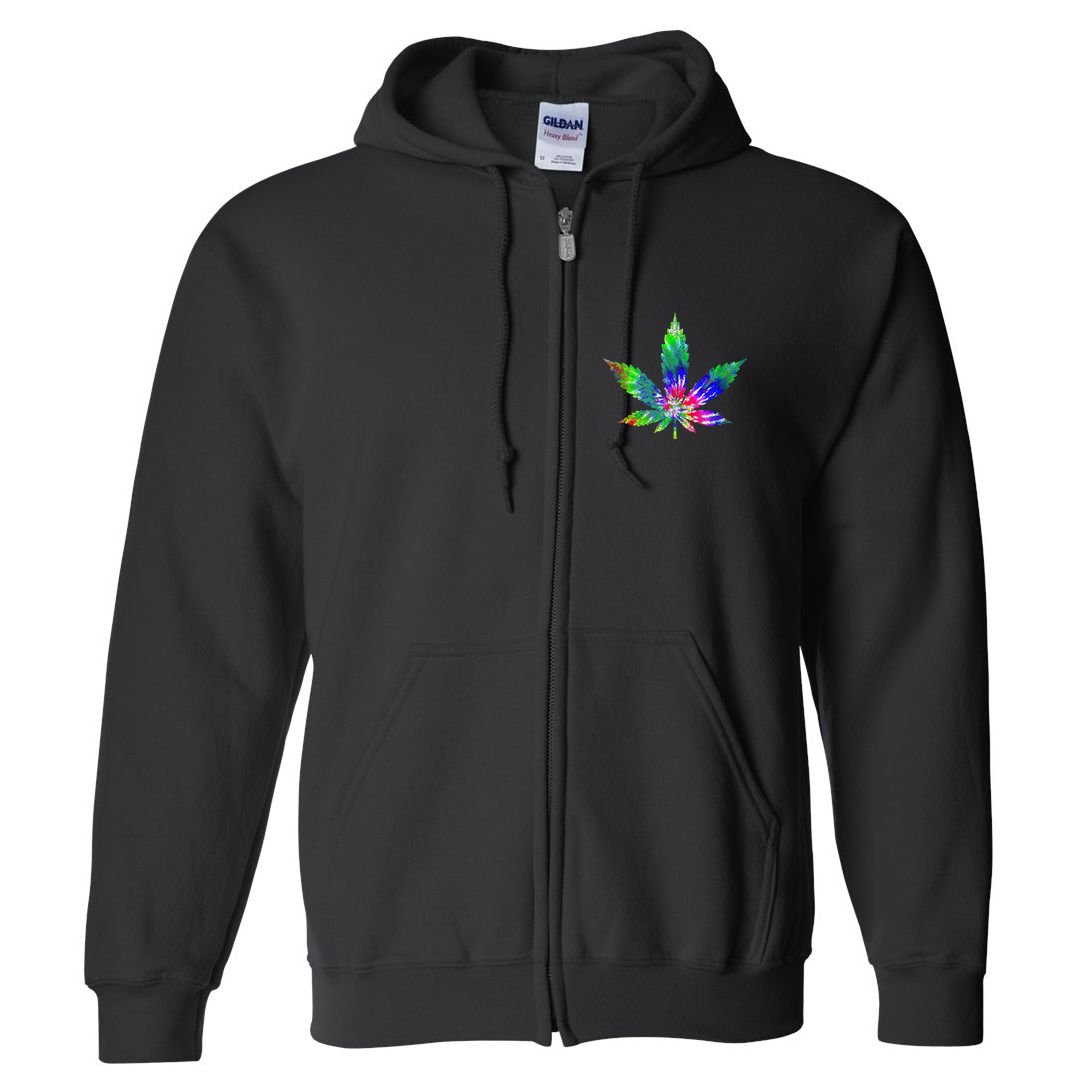 Retro Cannabis Weed Tie Dye Marijuana Smoke Weed Leaf Full Zip Hoodie