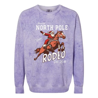 Retro Country Western Santa On Bucking Horse Christmas Colorblast Crewneck Sweatshirt