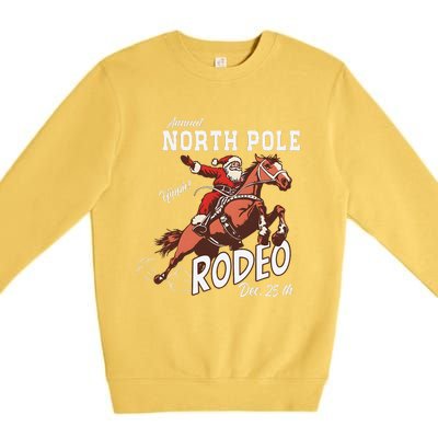 Retro Country Western Santa On Bucking Horse Christmas Premium Crewneck Sweatshirt