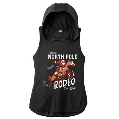 Retro Country Western Santa On Bucking Horse Christmas Ladies PosiCharge Tri-Blend Wicking Draft Hoodie Tank