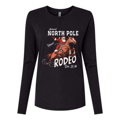 Retro Country Western Santa On Bucking Horse Christmas Womens Cotton Relaxed Long Sleeve T-Shirt