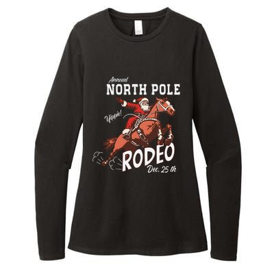 Retro Country Western Santa On Bucking Horse Christmas Womens CVC Long Sleeve Shirt