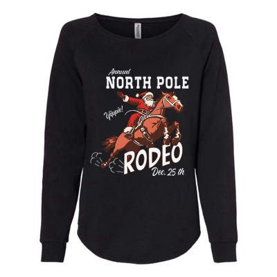 Retro Country Western Santa On Bucking Horse Christmas Womens California Wash Sweatshirt