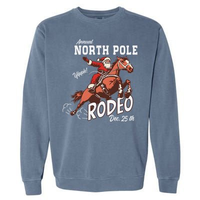 Retro Country Western Santa On Bucking Horse Christmas Garment-Dyed Sweatshirt