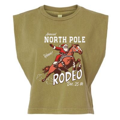 Retro Country Western Santa On Bucking Horse Christmas Garment-Dyed Women's Muscle Tee