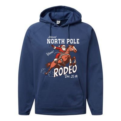 Retro Country Western Santa On Bucking Horse Christmas Performance Fleece Hoodie