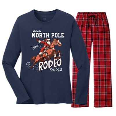 Retro Country Western Santa On Bucking Horse Christmas Women's Long Sleeve Flannel Pajama Set 