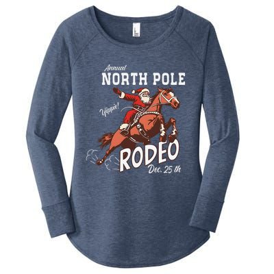 Retro Country Western Santa On Bucking Horse Christmas Women's Perfect Tri Tunic Long Sleeve Shirt