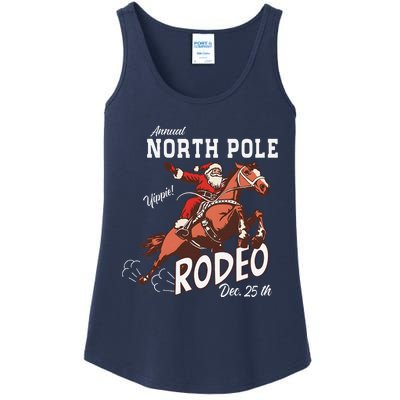 Retro Country Western Santa On Bucking Horse Christmas Ladies Essential Tank