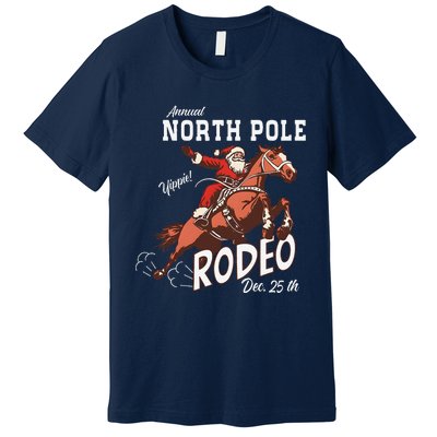 Retro Country Western Santa On Bucking Horse Christmas Premium T-Shirt