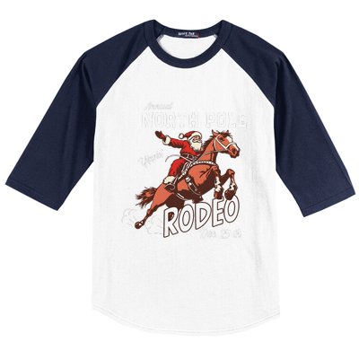 Retro Country Western Santa On Bucking Horse Christmas Baseball Sleeve Shirt