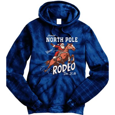 Retro Country Western Santa On Bucking Horse Christmas Tie Dye Hoodie