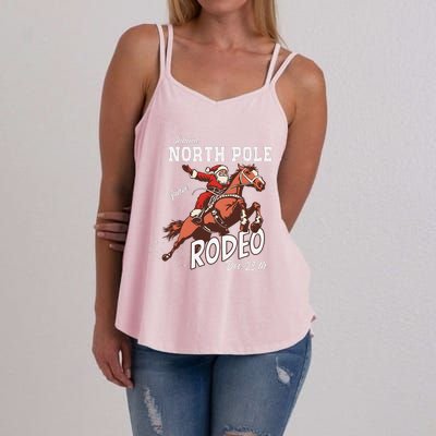 Retro Country Western Santa On Bucking Horse Christmas Women's Strappy Tank