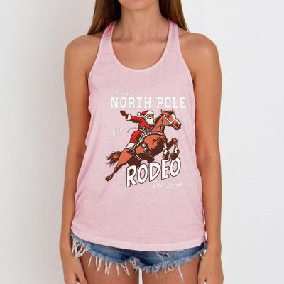 Retro Country Western Santa On Bucking Horse Christmas Women's Knotted Racerback Tank