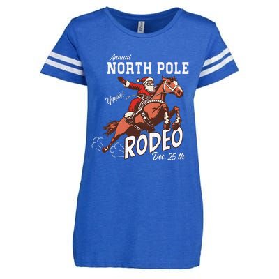 Retro Country Western Santa On Bucking Horse Christmas Enza Ladies Jersey Football T-Shirt