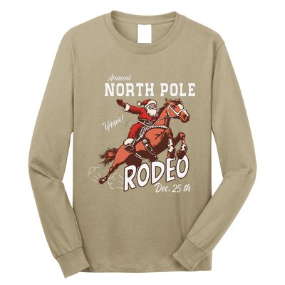 Retro Country Western Santa On Bucking Horse Christmas Long Sleeve Shirt