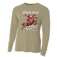 Retro Country Western Santa On Bucking Horse Christmas Cooling Performance Long Sleeve Crew