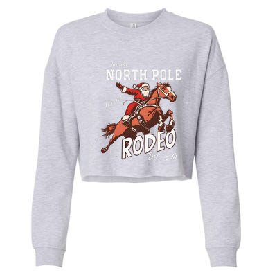 Retro Country Western Santa On Bucking Horse Christmas Cropped Pullover Crew