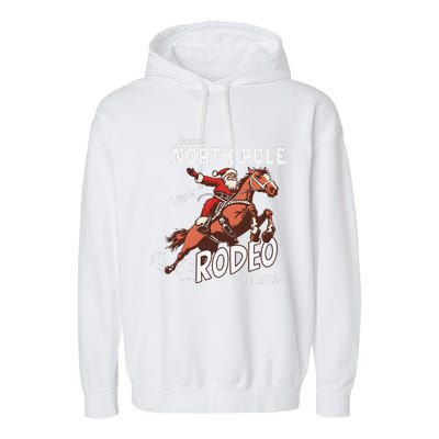 Retro Country Western Santa On Bucking Horse Christmas Garment-Dyed Fleece Hoodie