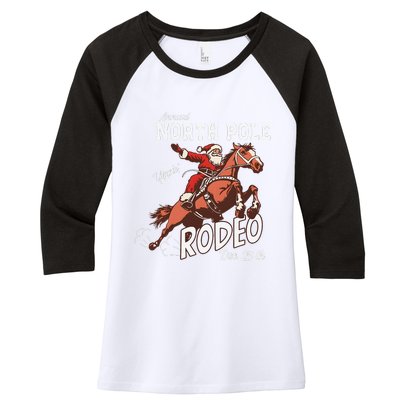 Retro Country Western Santa On Bucking Horse Christmas Women's Tri-Blend 3/4-Sleeve Raglan Shirt