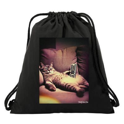 Relaxed Cat With Remote Couch Drawstring Bag