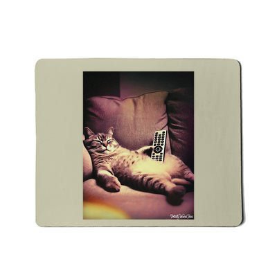 Relaxed Cat With Remote Couch Mousepad