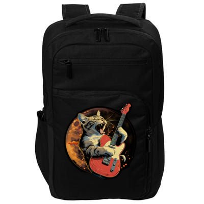 Rockstar Cat With Electric Guitar Musical Cat Love Great Gift Impact Tech Backpack