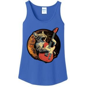 Rockstar Cat With Electric Guitar Musical Cat Love Great Gift Ladies Essential Tank