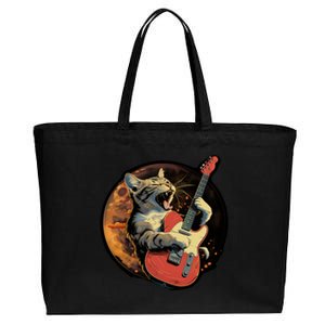 Rockstar Cat With Electric Guitar Musical Cat Love Great Gift Cotton Canvas Jumbo Tote