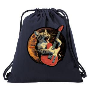 Rockstar Cat With Electric Guitar Musical Cat Love Great Gift Drawstring Bag