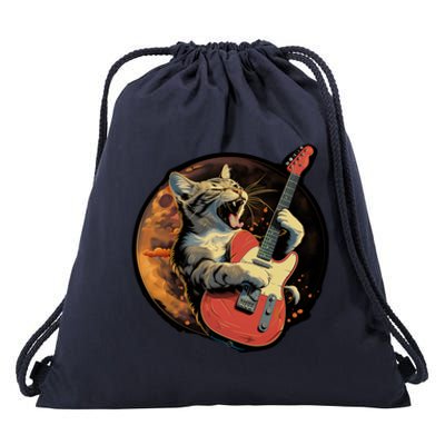 Rockstar Cat With Electric Guitar Musical Cat Love Great Gift Drawstring Bag