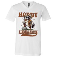 Raccoon Cowboy Western Back To School V-Neck T-Shirt