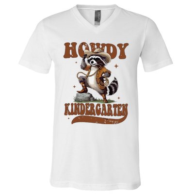 Raccoon Cowboy Western Back To School V-Neck T-Shirt