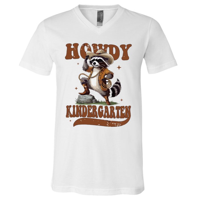 Raccoon Cowboy Western Back To School V-Neck T-Shirt