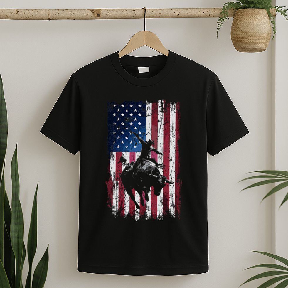Rodeo Cowboy Western Usa Flag Cowboys T-Shirt