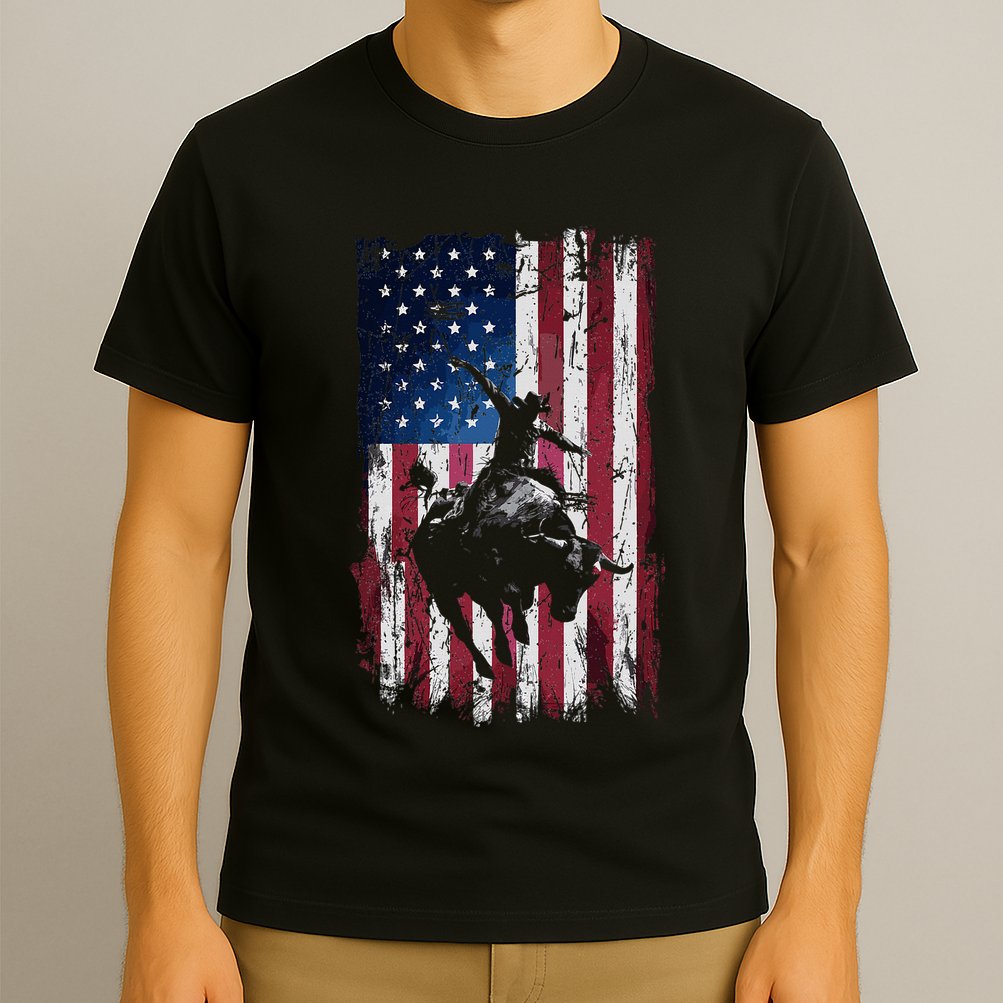 Rodeo Cowboy Western Usa Flag Cowboys T-Shirt