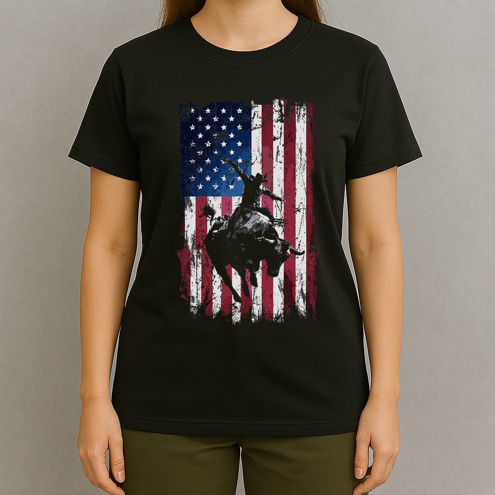 Rodeo Cowboy Western Usa Flag Cowboys T-Shirt